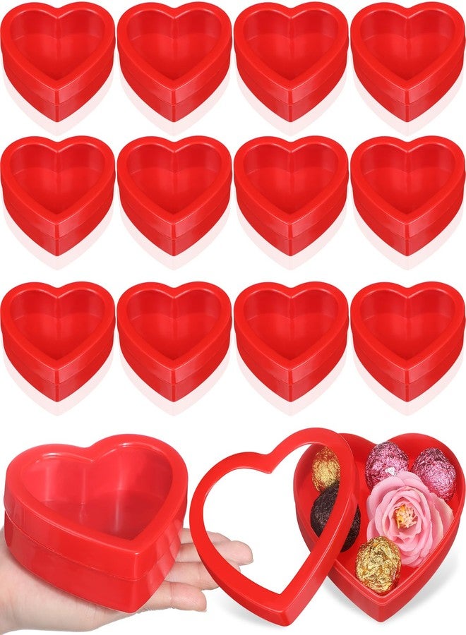 Colingmill 12 Pcs Small Heart Containers Heart Plastic Storage Boxes with Clear Window Lids Valentine's Day Gift Boxes for DIY Presents, Crafts Organizer 4.53 x 3.94 x 1.18 Inches (Red) - Image 1